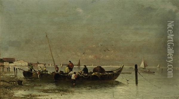 Fischerboote Am Ufer Oil Painting - Adolf Kaufmann