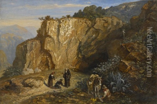 La Grotte De Santa Croce, Comte De Nice Oil Painting - Paul Huet