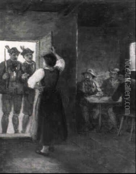Ankunft Der Jager In Der Sennhutte Oil Painting - Franz Von Defregger