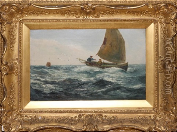 Sailboat With Figures Oil Painting - John Brett