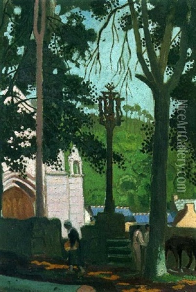 Vue De Saint Herbot Oil Painting - Maurice Denis