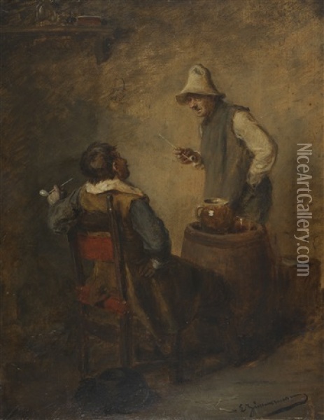 Zwei Pfeiferauchende Manner In Der Stube Oil Painting - Ernst Karl Georg Zimmermann