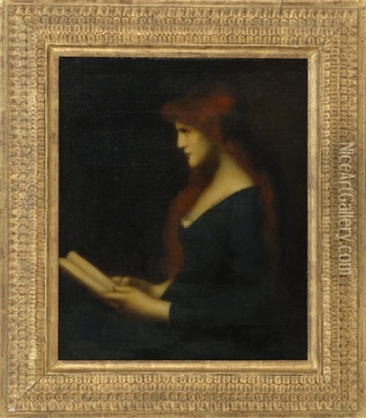 Portrait Of A Woman Reading Oil Painting - Jean Jacques Henner