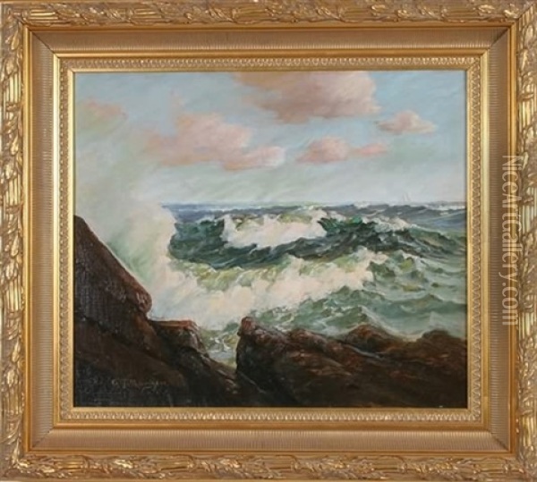 Seascape With Crashing Waves Oil Painting - Gilbert Tucker Margeson