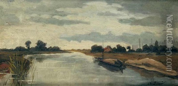 A Landscape With A River Oil Painting - Anton Chittussi