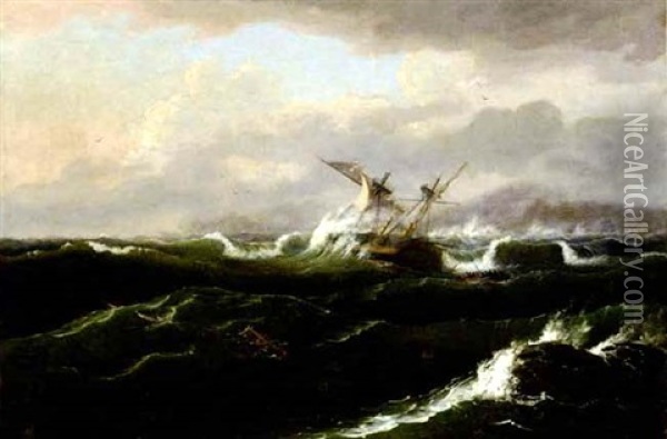Caught In A Gale Oil Painting - Thomas Birch