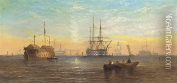 All In The Downs The Fleet Was Moored Oil Painting - William Callcott Knell