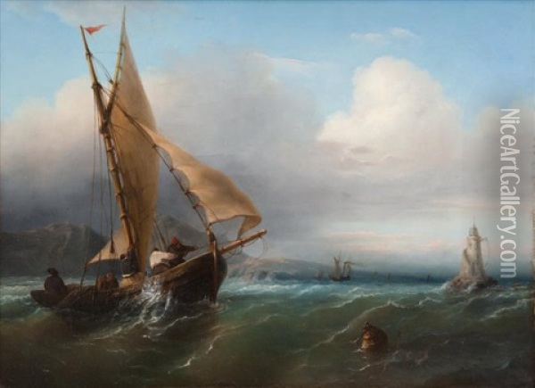 Pecheurs En Mer Oil Painting - Francois (Pierre Bernard) Barry