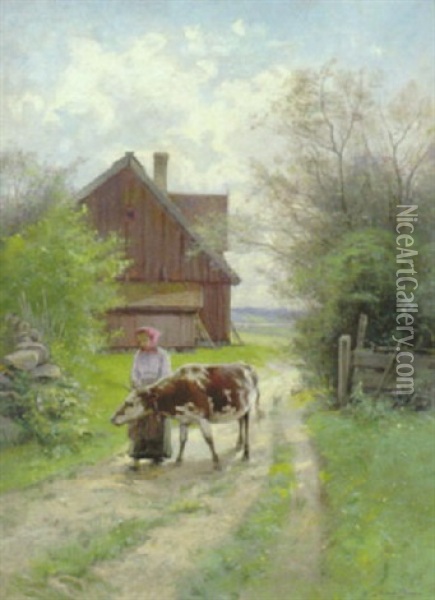 Bygata I Halland Oil Painting - Johan Severin Nilsson