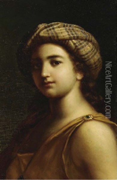 A Young Lady In Classical Garb Wearing An Elegant Turban Oil Painting - Anne-Louis Girodet de Roucy-Trioson