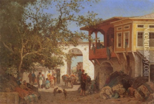A Bazaar In Constantinople Oil Painting - Germain Fabius Brest