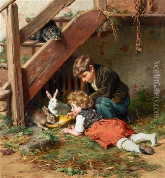 Die Nachmittagsfutterung Oil Painting - Felix Schlesinger