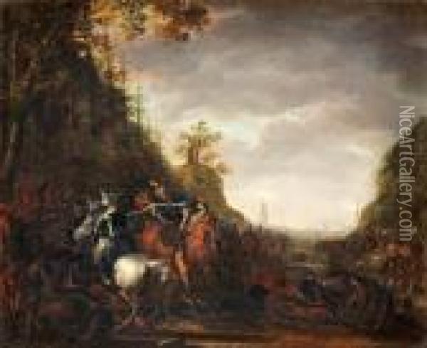 Cavalry Battle Oil Painting - Pieter Wouwermans or Wouwerman