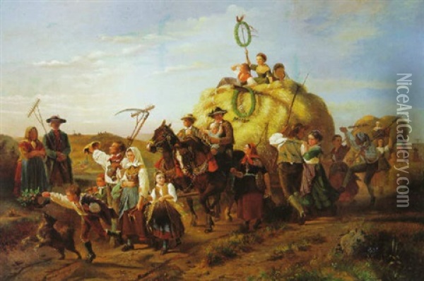 Der Erntezug Oil Painting - Christian Eduard Boettcher