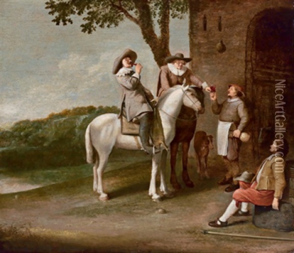 Zwei Reiter Halten Vor Dem Wirtshaus Oil Painting - Jacob Gerritsz Cuyp
