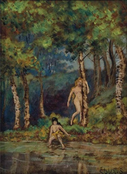 Two Nudes In A Glade Oil Painting - Louis Michel Eilshemius