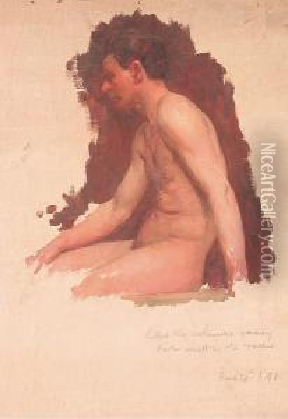 Three Quarter Length Study Of A Male Nude Oil Painting - John William Whiteley