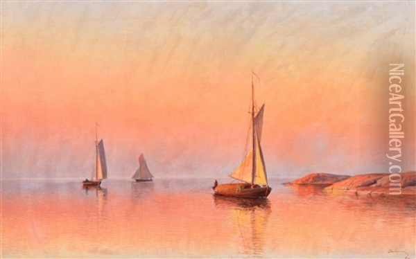 Sailboats In The Archipelago Of Ahvenanmaa Oil Painting - Erik Abrahamsson