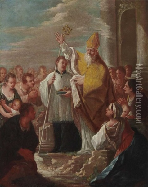 Heiliger Nikolaus Von Myra Mit Glaubigen Oil Painting - Joseph Mages