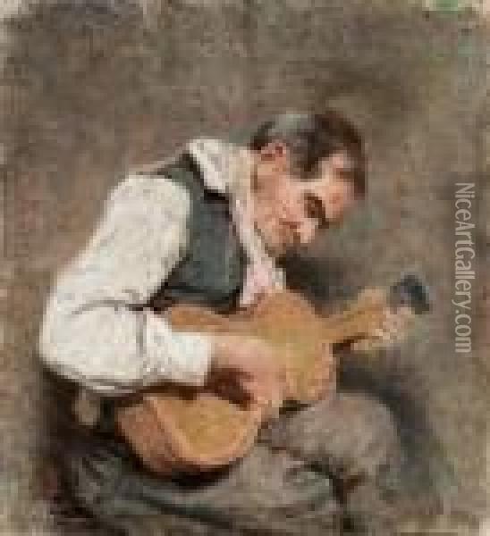 Il Musicista Solitario - 1885 Oil Painting - Vincenzo Volpe