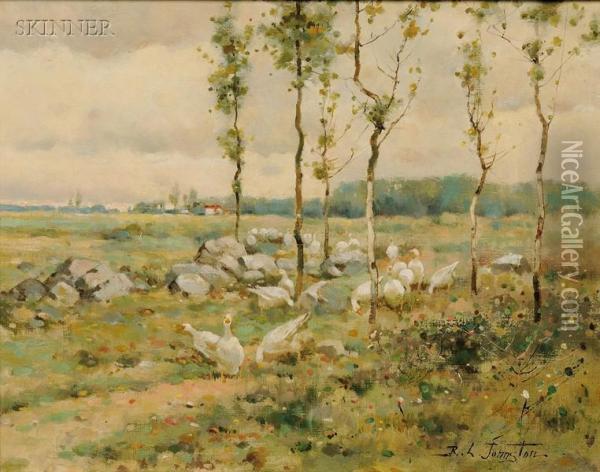 Landscape With Geese Oil Painting - Reuben Le Grand Johnston