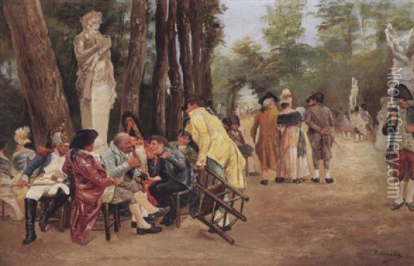 Elegante Gesellschaft In Einem Park Oil Painting - Jose Jimenez y Aranda