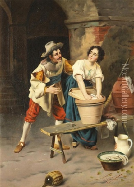Uberraschte Waschfrau Oil Painting - Giovanni Toscano