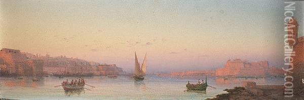 Evening, The Grand Harbour, Valletta, Malta Oil Painting - Luigi Maria Galea