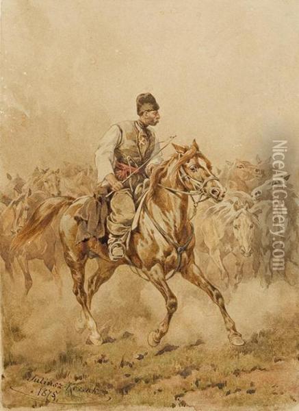 Horse-boy Oil Painting - Juliusz Kossak