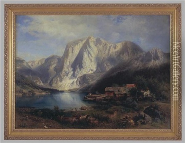 An Alpine Lake With Mill Oil Painting - Leopold Rottmann