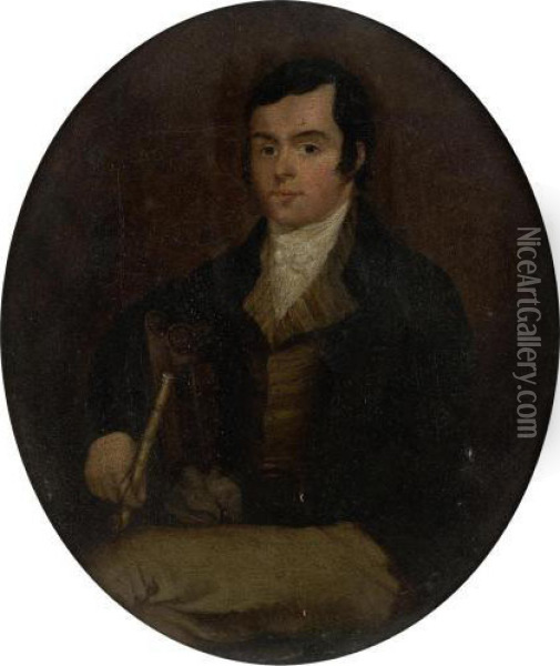 Three-quarter Length Portrait Of
 The Poet Robert Burns Seated, Holding A Silver-tipped Cane Oil Painting - Alexander Nasmyth
