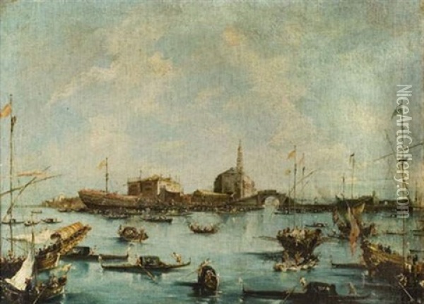 Le Bucentaure A Saint Nicolas Du Lido Oil Painting - Giacomo Guardi