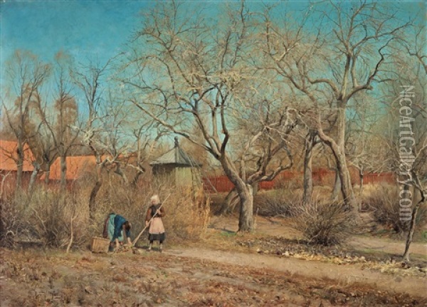 Barn I Tradgarden, Motiv Fran Nyckelviken (children In The Garden, Scene From Nyckelviken) Oil Painting - Anshelm Schultzberg