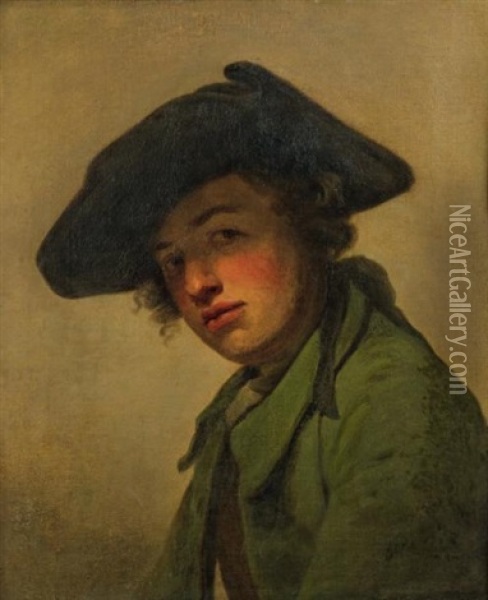 Portrait De Jeune Homme Au Tricorne Oil Painting - Jean Baptiste Greuze