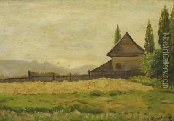 Kornfeld Mit Holzhaus Oil Painting - Stephanie Von Strechine