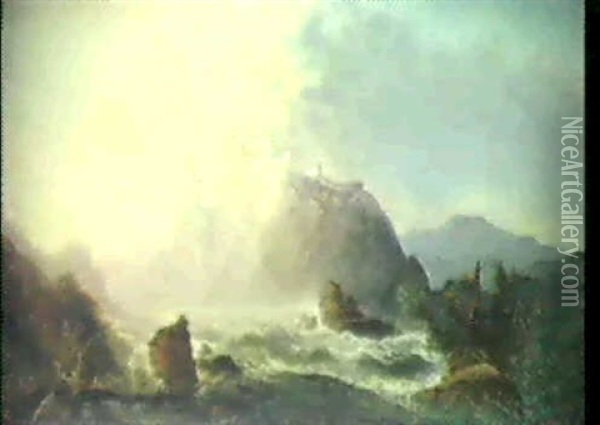 Burg Uber Einem Reisenden Strom Oil Painting - Carl (Baron von) Hafften