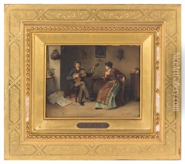Couple With A Guitar Oil Painting - Josef Gisela