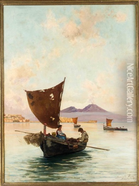 Abendstimmung Mit Fischerbooten In Der Bucht Von Neapel Oil Painting - Bernardo Hay