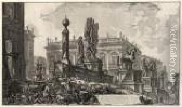 Veduta Del Campidoglio Di Fianco Oil Painting - Giovanni Battista Piranesi