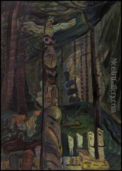 Alert Bay Burial Ground Oil Painting - Emily Carr