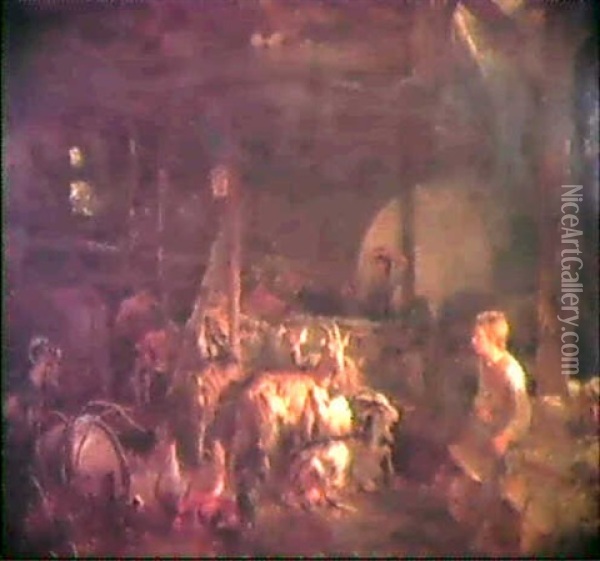 Stallinterieur Oil Painting - Sir Edwin Henry Landseer