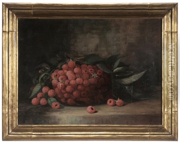 Still Life With Raspberries In A Bowl Oil Painting - Richard La Barre Goodwin