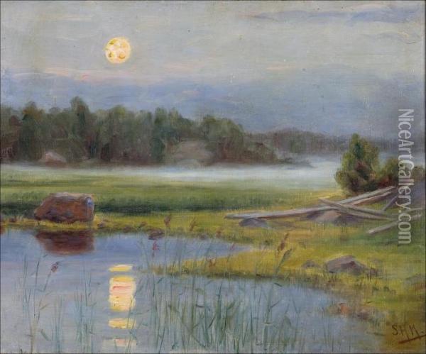 Elokuunaamu Rautalammilla. Oil Painting - Sigfrid August Keinanen