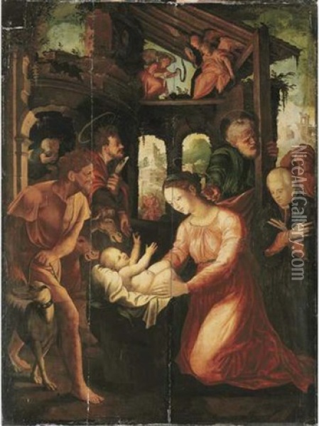 The Nativity Oil Painting - Lambert van Noort
