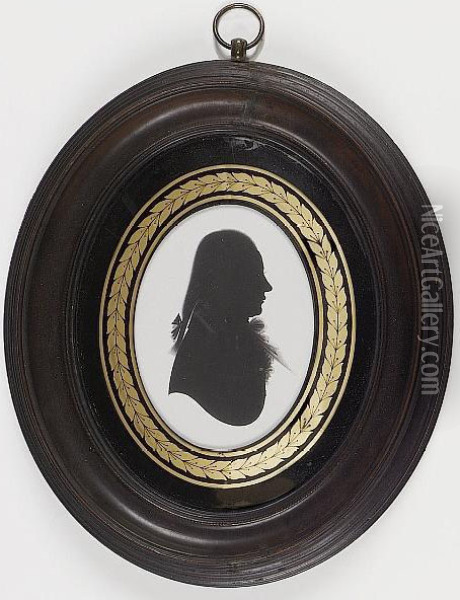 A Silhouette Of A Gentleman, Profile To The Right, Wearing Coat And Frilled Shirt With Tied Cravat, His Hair Worn Oil Painting - Houghton & Bruce