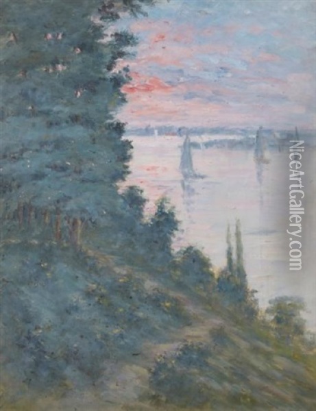 Voiliers Sur La Seine Au Coucher De Soleil Oil Painting - Blanche Hoschede-Monet