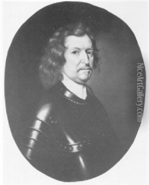 Portrait Of A Nobleman, Half Length                         In Armour Ad A Lawn Collar Oil Painting - Adriaen Hanneman