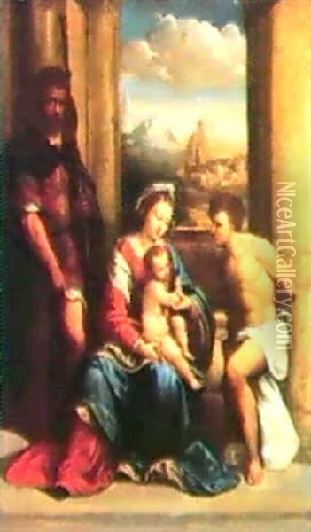 The Virgin And Child With Saints Roch And Sebastian Oil Painting - Benvenuto Tisi da Garofalo