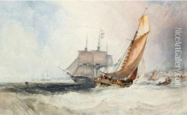 Shipping Off The Coast Oil Painting - Charles Bentley