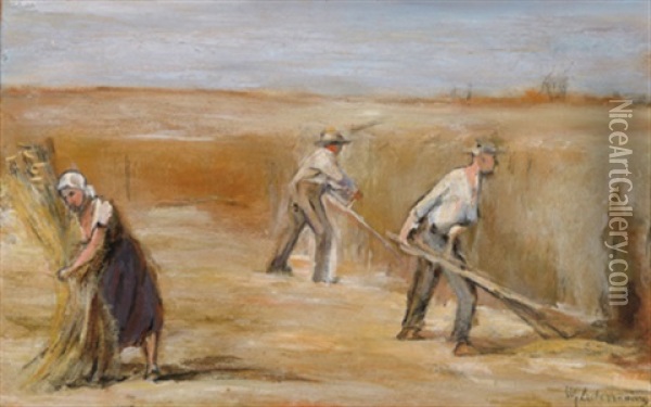 Getreideernte-schnitter (preliminary Study For The Mural Sommer In The Altona Cityhall) Oil Painting - Max Liebermann